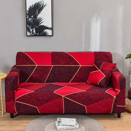 Double Seat Full Coverage Elastic Non-slip Sofa Cover(Red Square)