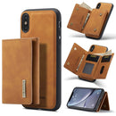 DG.MING M1 Series 3-Fold Multi Card Wallet + Magnetic Back Cover Shockproof Case with Holder Function For iPhone X(Brown)