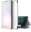 For Samsung Galaxy Note10 Carbon Fiber Texture View Time Horizontal Flip Leather Case with Holder & Touch Call Display ID(White)