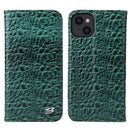 Fierre Shann Crocodile Texture Magnetic Horizontal Flip Genuine Leather Case with Holder & Card Slot For iPhone 13 mini(Green)