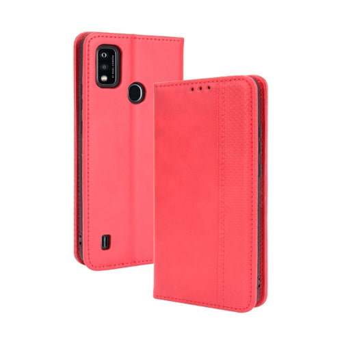 For ZTE Blade A51 Magnetic Buckle Retro Crazy Horse Texture Horizontal Flip Leather Case with Holder & Card Slots & Photo Frame(Red)