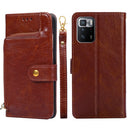 Zipper Bag PU + TPU Horizontal Flip Leather Case with Holder & Card Slot & Wallet & Lanyard For Xiaomi Redmi Note 10 Pro 5G CN Version(Brown)