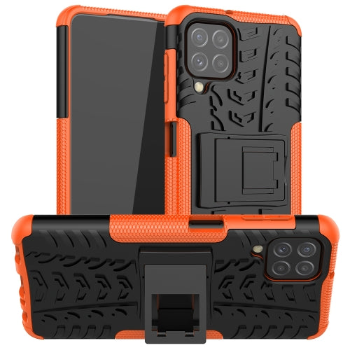 For Samsung Galaxy A22 4G Tire Texture Shockproof TPU+PC Protective Case with Holder(Orange)