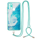 For Samsung Galaxy A21s Colored Drawing Starry Sky Epoxy TPU Shockproof Case with Neck Lanyard(Waves)