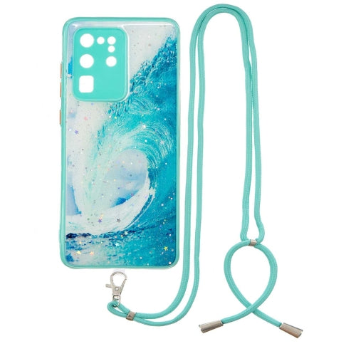 For Samsung Galaxy S20 Ultra Colored Drawing Starry Sky Epoxy TPU Shockproof Case with Neck Lanyard(Waves)