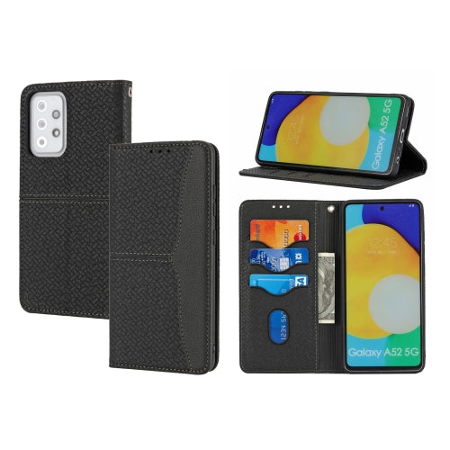 For Samsung Galaxy S20 FE Woven Texture Stitching Magnetic Horizontal Flip PU Leather Case with Holder & Card Slots & Wallet & Lanyard(Black)