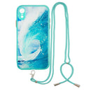 Colored Drawing Starry Sky Epoxy TPU Shockproof Case with Neck Lanyard For iPhone XR(Waves)