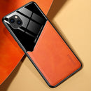 All-inclusive Leather + Organic Glass Protective Case with Metal Iron Sheet For iPhone 13 mini(Yellow)