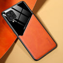 All-inclusive Leather + Organic Glass Protective Case with Metal Iron Sheet For Samsung Galaxy M32 4G(Yellow)