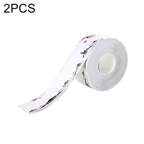 2 PCS Kitchen Mildewproof Waterproof Moisture-proof Tape Corner Line Sticker Seal, Style:White Single Fold(Water Ink Plum Blossom)