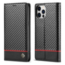 LC.IMEEKE Carbon Fiber PU + TPU Horizontal Flip Leather Case with Holder & Card Slot & Wallet For iPhone 12 / 12 Pro(Horizontal Black)