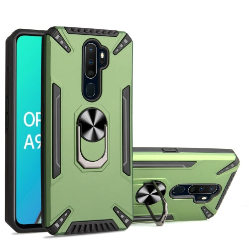 For OPPO A9 2020 / A5 2020 PC + TPU Protective Case with 360 Degrees Rotatable Ring Holder(Dark Green)