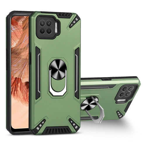 For OPPO F17 PC + TPU Protective Case with 360 Degrees Rotatable Ring Holder(Dark Green)