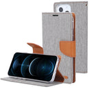 GOOSPERY CANVAS DIARY Cross Texture Horizontal Flip Leather Case with Holder& Card Slots & Wallet For iPhone 13 Pro Max(Grey)