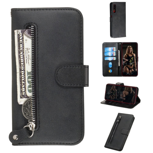 For Huawei Honor 9X / Honor 9X Pro Fashion Calf Texture Zipper Horizontal Flip PU Leather Case, with Holder & Card Slots & Wallet(Black)
