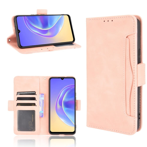 For vivo V21e 5G Skin Feel Calf Pattern Horizontal Flip Leather Case with Holder & Card Slots & Photo Frame(Pink)