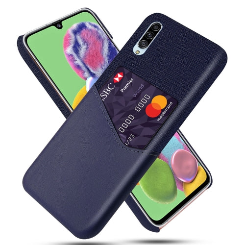 For Samsung Galaxy A90 5G Cloth Texture PC + PU Leather Back Cover Shockproof Case with Card Slot(Blue)