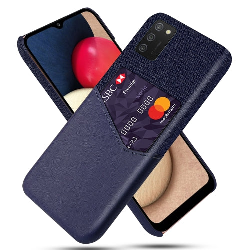 For Samsung Galaxy A02s Cloth Texture PC + PU Leather Back Cover Shockproof Case with Card Slot(Blue)