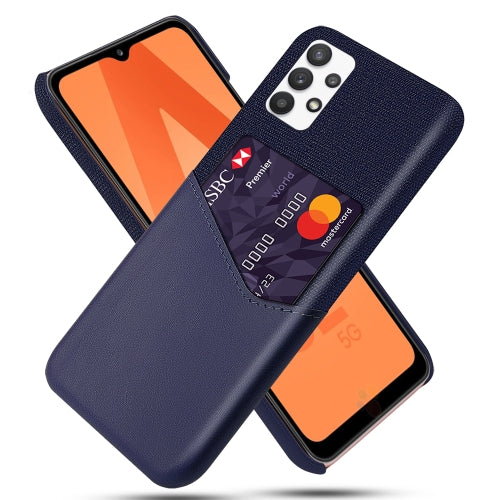 For Samsung Galaxy A32 5G Cloth Texture PC + PU Leather Back Cover Shockproof Case with Card Slot(Blue)