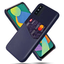 For Samsung Galaxy F52 5G Cloth Texture PC + PU Leather Back Cover Shockproof Case with Card Slot(Blue)