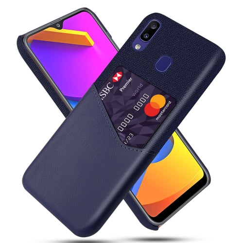 For Samsung Galaxy M10s Cloth Texture PC + PU Leather Back Cover Shockproof Case with Card Slot(Blue)