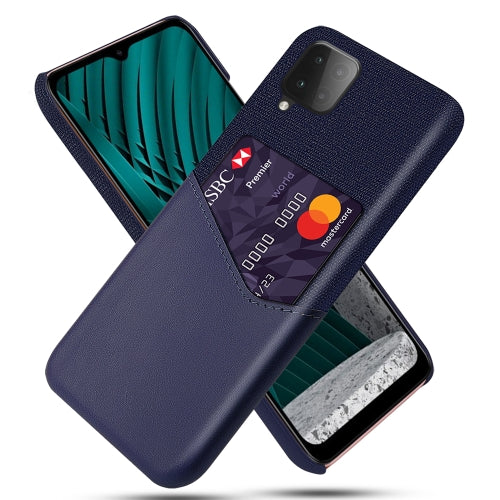 For Samsung Galaxy M12 Cloth Texture PC + PU Leather Back Cover Shockproof Case with Card Slot(Blue)