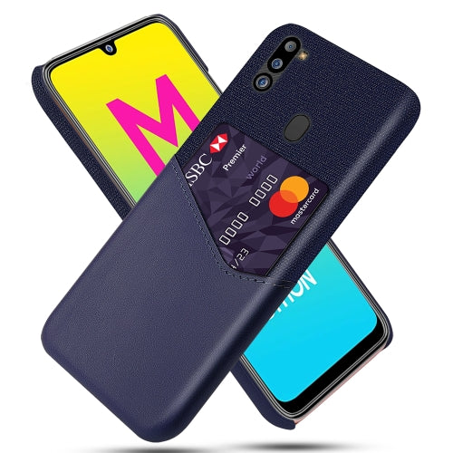 For Samsung Galaxy M21 2021 Cloth Texture PC + PU Leather Back Cover Shockproof Case with Card Slot(Blue)