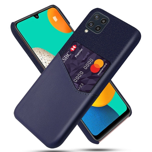 For Samsung Galaxy M32 Cloth Texture PC + PU Leather Back Cover Shockproof Case with Card Slot(Blue)