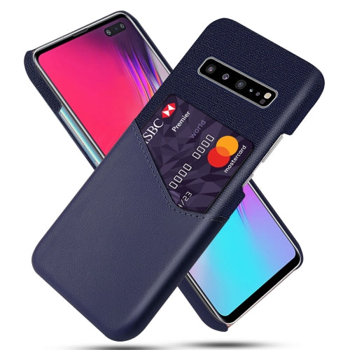 For Samsung Galaxy S10 5G Cloth Texture PC + PU Leather Back Cover Shockproof Case with Card Slot(Blue)