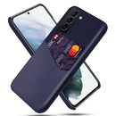 For Samsung Galaxy S21 FE Cloth Texture PC + PU Leather Back Cover Shockproof Case with Card Slot(Blue)