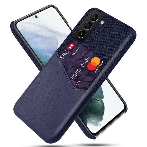 For Samsung Galaxy S21 FE Cloth Texture PC + PU Leather Back Cover Shockproof Case with Card Slot(Blue)