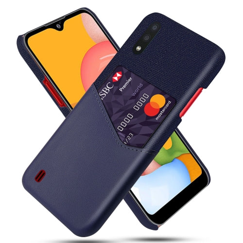 For Samsung Galaxy A01 Cloth Texture PC + PU Leather Back Cover Shockproof Case with Card Slot(Blue)