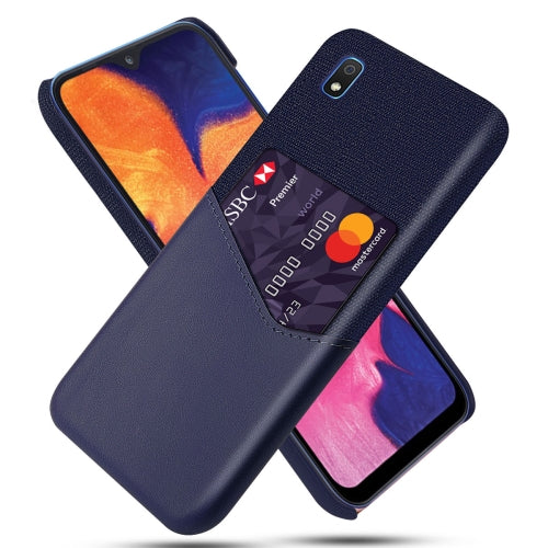 For Samsung Galaxy A10e Cloth Texture PC + PU Leather Back Cover Shockproof Case with Card Slot(Blue)