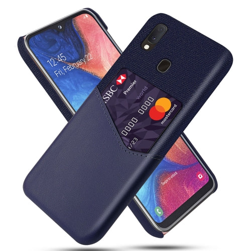 For Samsung Galaxy A20e Cloth Texture PC + PU Leather Back Cover Shockproof Case with Card Slot(Blue)