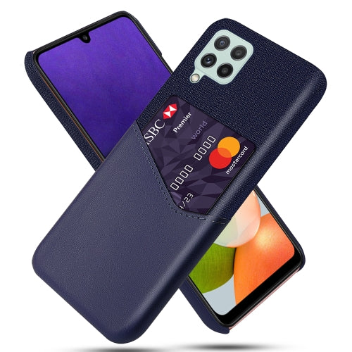 For Samsung Galaxy A22 4G EU Version Cloth Texture PC + PU Leather Back Cover Shockproof Case with Card Slot(Blue)