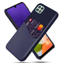 For Samsung Galaxy A22 5G US Version Cloth Texture PC + PU Leather Back Cover Shockproof Case with Card Slot(Blue)