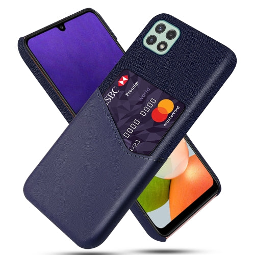 For Samsung Galaxy A22 5G US Version Cloth Texture PC + PU Leather Back Cover Shockproof Case with Card Slot(Blue)