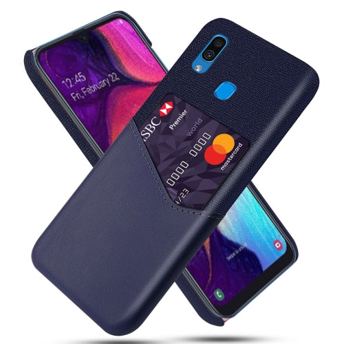 For Samsung Galaxy A30 Cloth Texture PC + PU Leather Back Cover Shockproof Case with Card Slot(Blue)