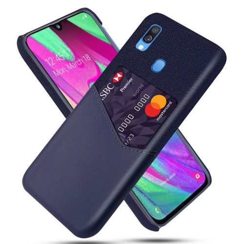 For Samsung Galaxy A40 Cloth Texture PC + PU Leather Back Cover Shockproof Case with Card Slot(Blue)