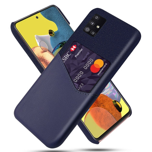 For Samsung Galaxy A51 5G Cloth Texture PC + PU Leather Back Cover Shockproof Case with Card Slot(Blue)