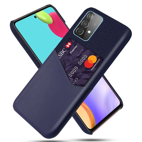 For Samsung Galaxy A52 5G Cloth Texture PC + PU Leather Back Cover Shockproof Case with Card Slot(Blue)