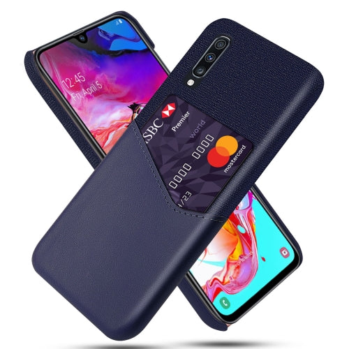 For Samsung Galaxy A70 Cloth Texture PC + PU Leather Back Cover Shockproof Case with Card Slot(Blue)
