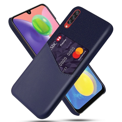 For Samsung Galaxy A70s Cloth Texture PC + PU Leather Back Cover Shockproof Case with Card Slot(Blue)