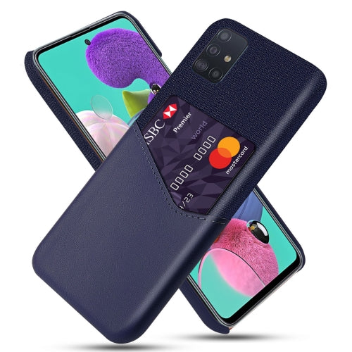 For Samsung Galaxy A71 Cloth Texture PC + PU Leather Back Cover Shockproof Case with Card Slot(Blue)