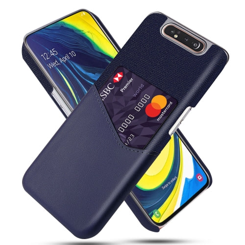 For Samsung Galaxy A80 Cloth Texture PC + PU Leather Back Cover Shockproof Case with Card Slot(Blue)