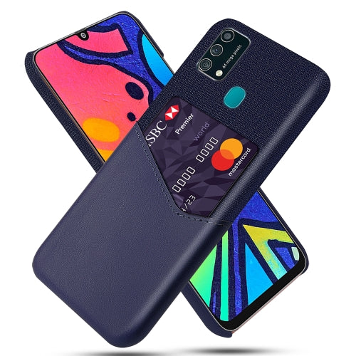 For Samsung Galaxy F41 Cloth Texture PC + PU Leather Back Cover Shockproof Case with Card Slot(Blue)