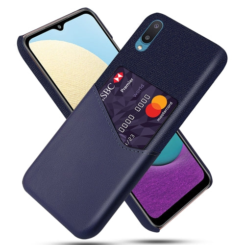 For Samsung Galaxy M02 Cloth Texture PC + PU Leather Back Cover Shockproof Case with Card Slot(Blue)