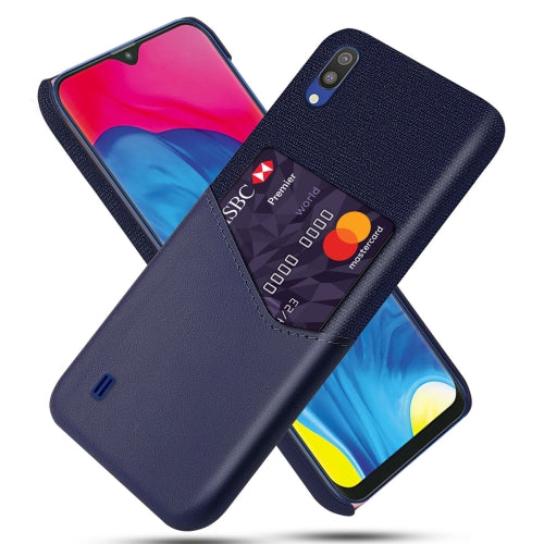 For Samsung Galaxy M10 Cloth Texture PC + PU Leather Back Cover Shockproof Case with Card Slot(Blue)