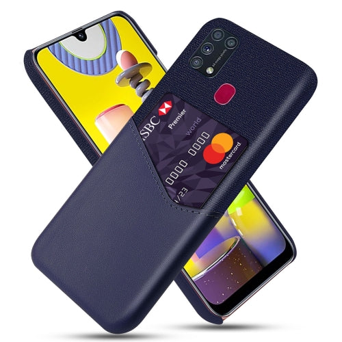 For Samsung Galaxy M31 Cloth Texture PC + PU Leather Back Cover Shockproof Case with Card Slot(Blue)