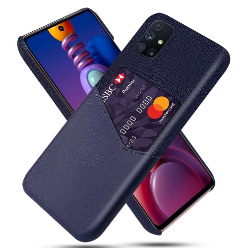 For Samsung Galaxy M51 Cloth Texture PC + PU Leather Back Cover Shockproof Case with Card Slot(Blue)